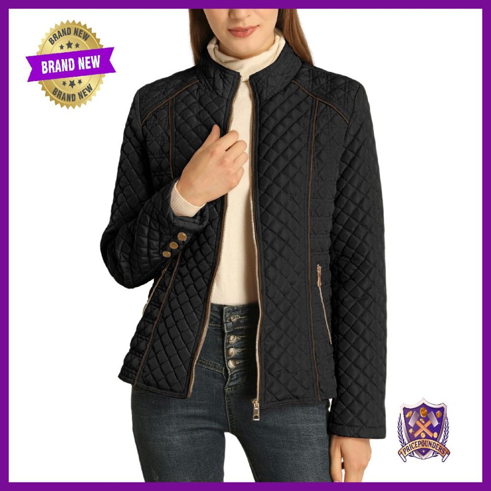 Women's Lightweight Quilted Puffer Jacket With Stand Collar & Belt